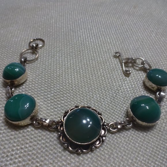 Gorgeous "GREEN BOTSWANA AGATE" Handmade Sterling Bracelet Size 6 3/4" #338B - Picture 3 of 3